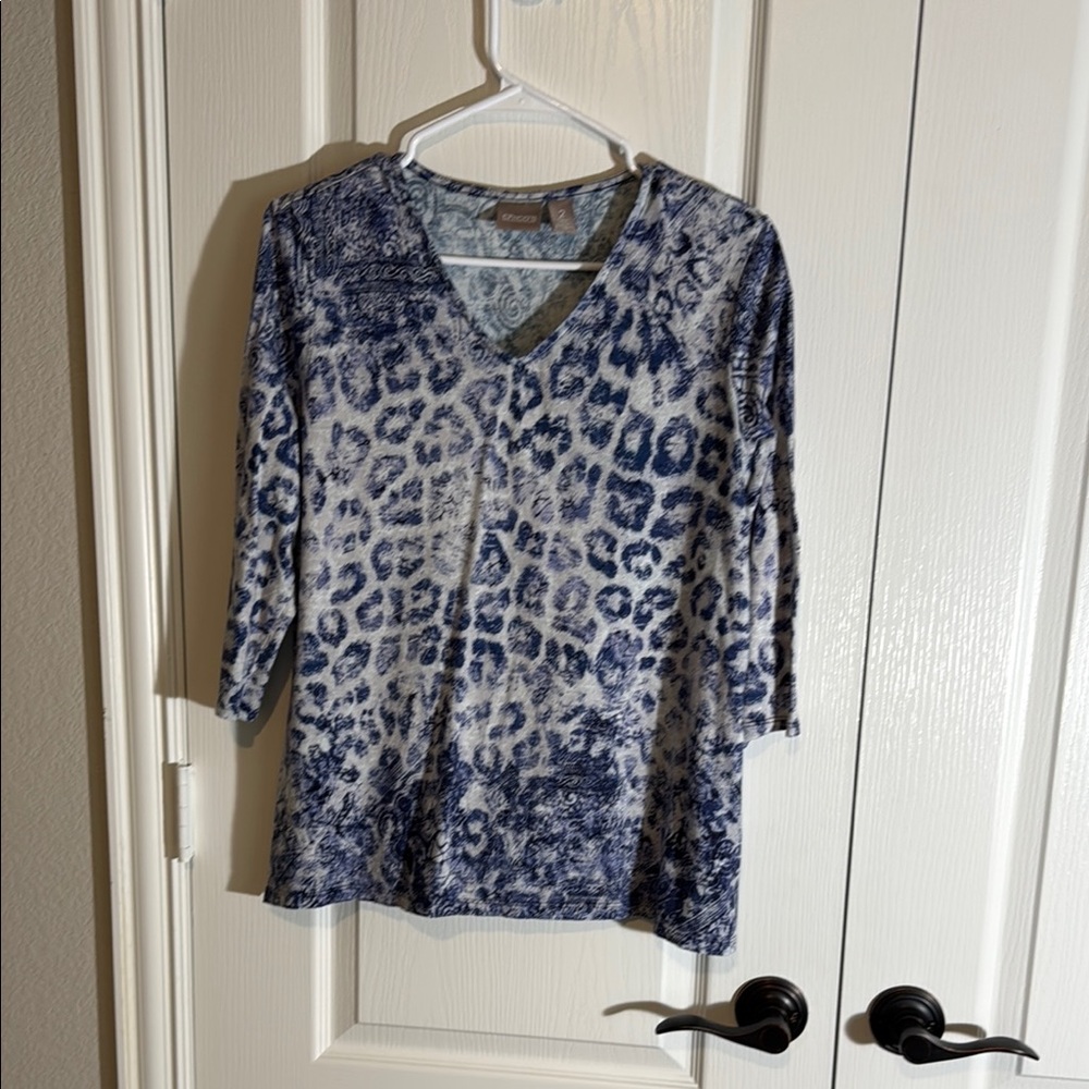 Chico's Blue Graphic Tunic with Relaxed Fit